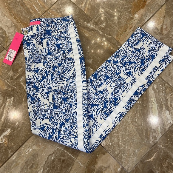 NWT Lilly Pulitzer Kelly Skinny Ankle Pant in Coastal Blue, Fancy Feet, Size 00 - Picture 4 of 5